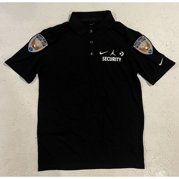 Nike Polo Shirt Mens Small Security Patches Black Costume Work Short Sleeve - Picture 1 of 9